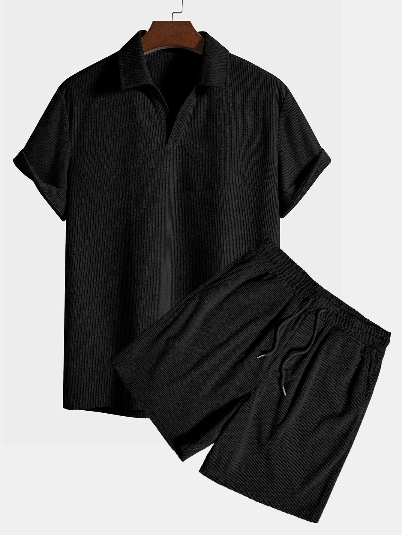 Valverie ™ | Kısa Kollu Kadife Polo Gömlek ve Kadife Şort