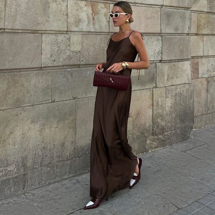 Valverie™ | Giselle Saten Askılı Maxi Elbise
