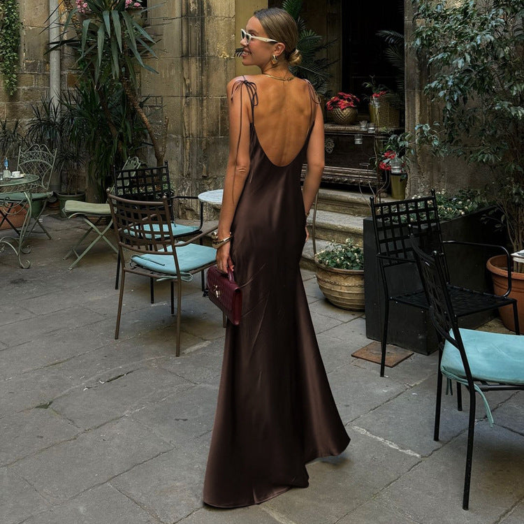 Valverie™ | Giselle Saten Askılı Maxi Elbise