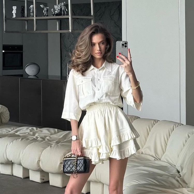 Valverie™ | Bella Fırfırlı Gömlek Elbise Takımı