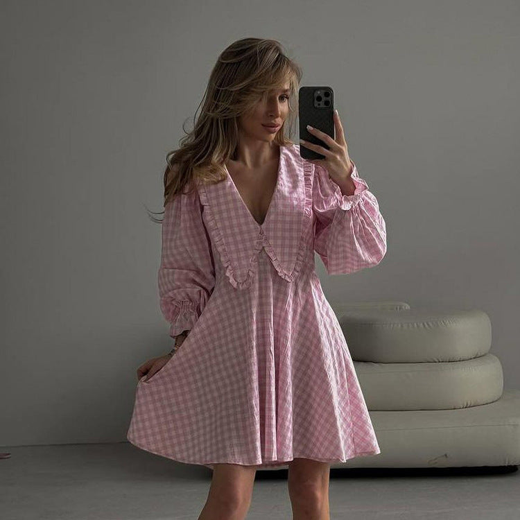 Valverie™ | Colette Kareli Fırfır Elbise