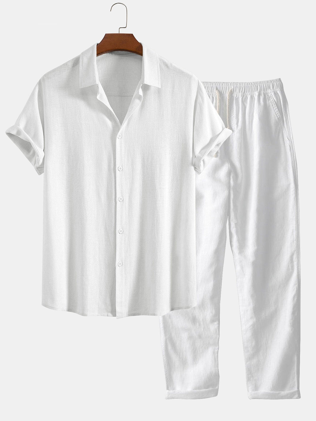 Valverie ™ | Keten Rayon Karışımı Düğmeli Gömlek ve Düz Paça Keten Pantolon
