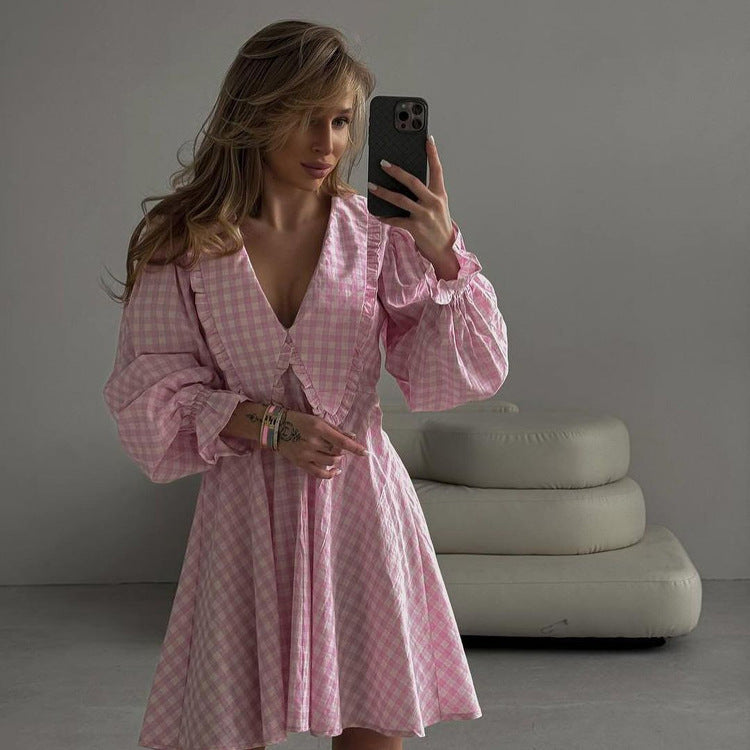 Valverie™ | Colette Kareli Fırfır Elbise