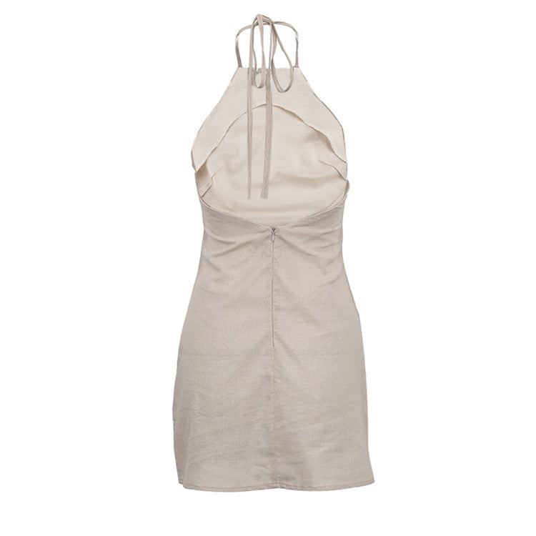 Valverie™ | Elara Keten Halter Mini Elbise