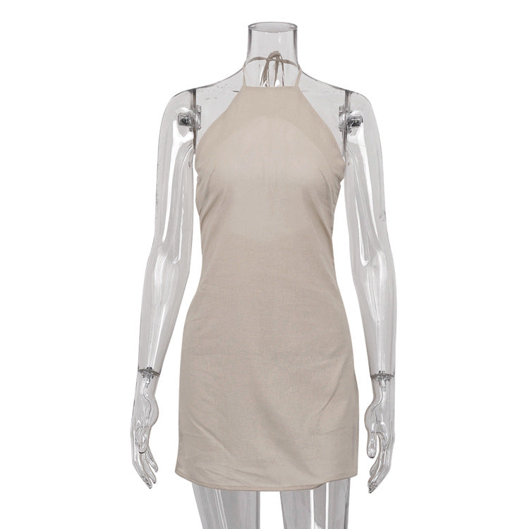 Valverie™ | Elara Keten Halter Mini Elbise