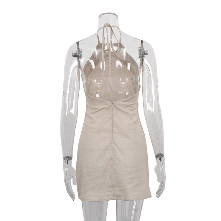 Valverie™ | Elara Keten Halter Mini Elbise
