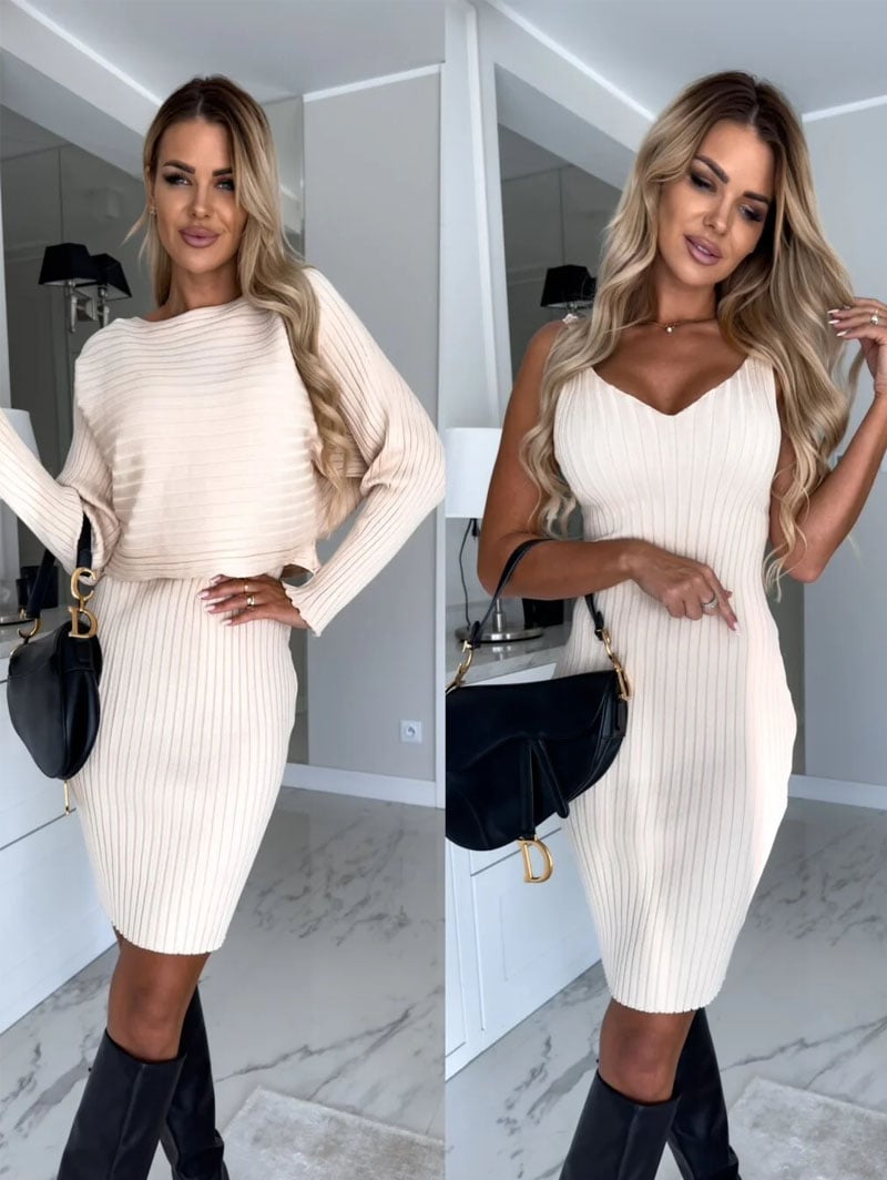 Valverie™ | Pullover Üst ve Askılı Elbise Takımı