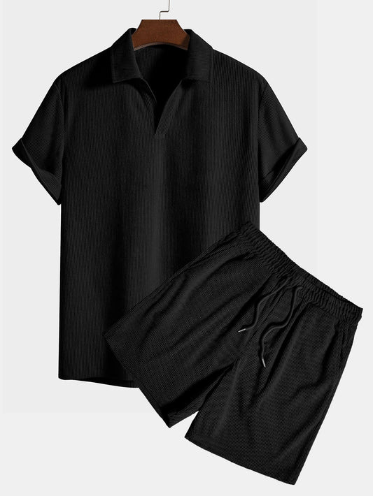 Valverie ™ | Kısa Kollu Kadife Polo Gömlek ve Kadife Şort
