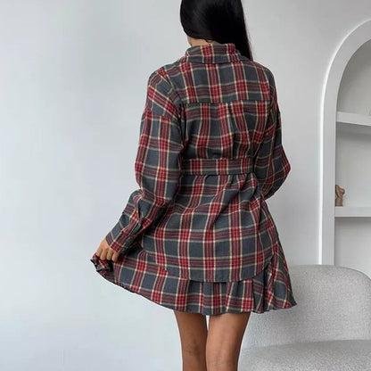 Valverie™ | Vintage Ekose Elbise Takımı