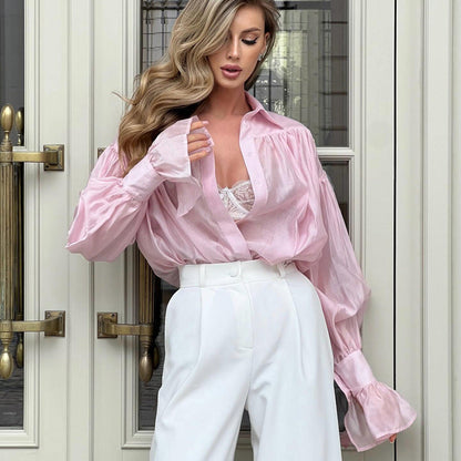 Valverie™ | Vanessa Balon Kollu Transparan Gömlek