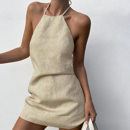 Valverie™ | Elara Keten Halter Mini Elbise