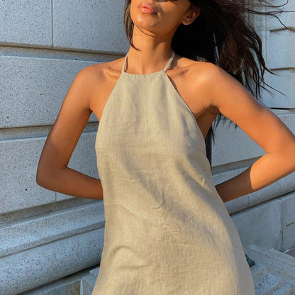 Valverie™ | Elara Keten Halter Mini Elbise