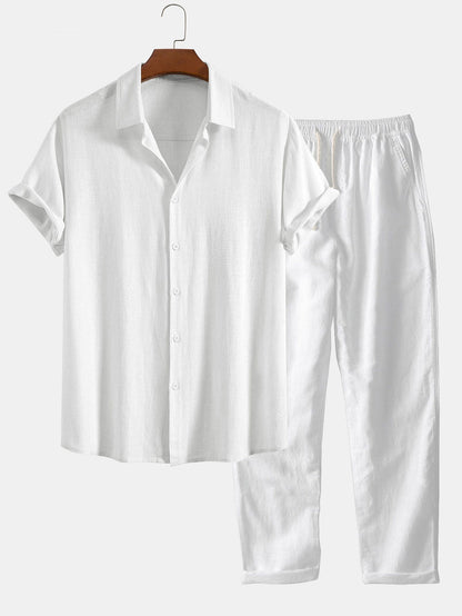 Valverie ™ | Keten Rayon Karışımı Düğmeli Gömlek ve Düz Paça Keten Pantolon