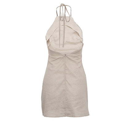 Valverie™ | Elara Keten Halter Mini Elbise
