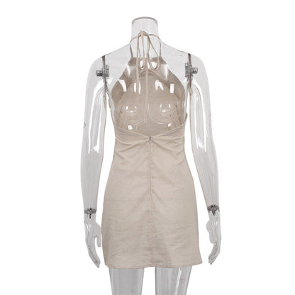 Valverie™ | Elara Keten Halter Mini Elbise