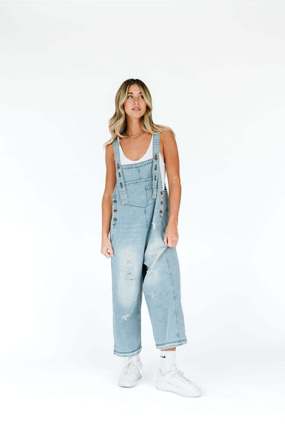 Valverie™ | Vintage Yırtık Detaylı Salopet Tulum